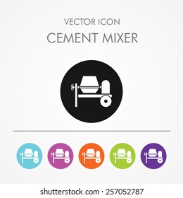 Very Useful Icon Of Cement Mixer On Multicolored Round Buttons.