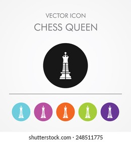 Very Useful Icon of chess queen On Multicolored Flat Round Buttons.