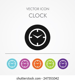 Very Useful Icon of clock On Multicolored Flat Round Buttons.