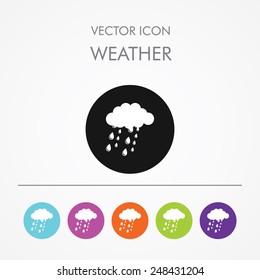 Very Useful Icon of Cloud & Rain on Multicolored Round Buttons.