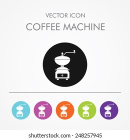 Very Useful Icon of coffee machine on Multicolored Round Buttons.