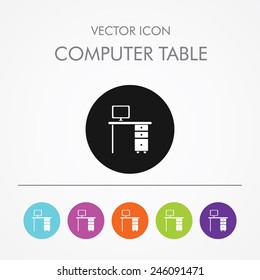 Very useful icon of Computer Table on Multicolored Round Buttons. 