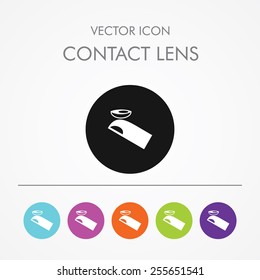 Very Useful Icon of Contact Lens On Multicolored Flat Round Buttons.