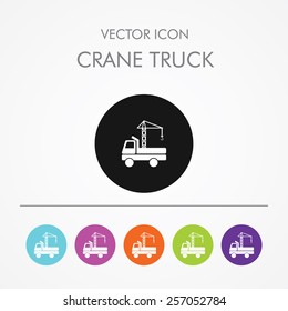 Very useful icon of Crane Truck on Multicolored Round Buttons.