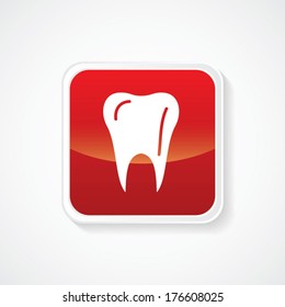 Very Useful Icon of Dentistry (Teeth) on Red Glossy Button. Eps-10