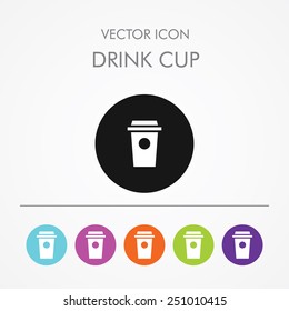 Very Useful Icon of drink cup on Multicolored Round Buttons.
