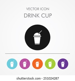 Very Useful Icon of drink cup on Multicolored Round Buttons.