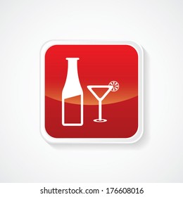 Very Useful Icon of Drinks on Red Glossy Button. Eps-10