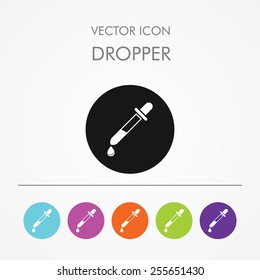 Very Useful Icon of dropper On Multicolored Flat Round Buttons.