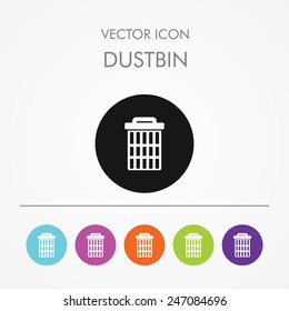 Very Useful Icon of dust bin On Multicolored Flat Buttons
