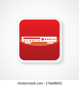 Very Useful Icon of DVD Player on Red Glossy Button. Eps-10