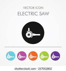 Very useful icon of electric saw on Multicolored Round Buttons.