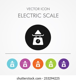 Very Useful Icon of electric scale On Multicolored Flat Round Buttons.