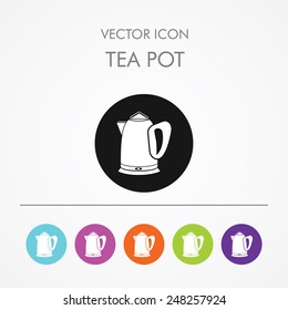 Very Useful Icon of electric tea pot on Multicolored Round Buttons.