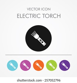 Very useful icon of Electric Torch on Multicolored Round Buttons.