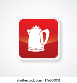 Very Useful Icon of Electronic Tea Pot on Red Glossy Button. Eps-10