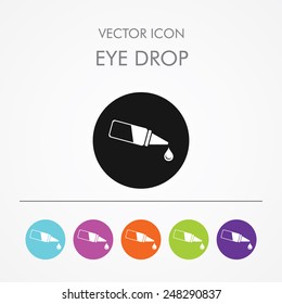 Very Useful Icon of eye drop On Multicolored Flat Round Buttons.
