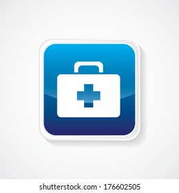 Very Useful Icon of First Aid Box on Red Button. Eps.-10.