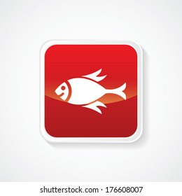 Very Useful Icon of fish on Red Glossy Button. Eps-10