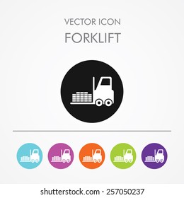 Very useful icon of forklift on Multicolored Round Buttons.