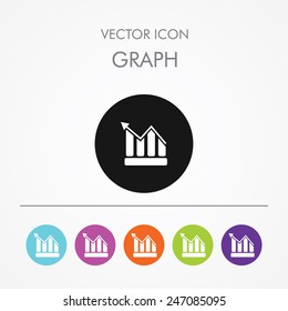 Very Useful Icon of graph On Multicolored Flat Buttons