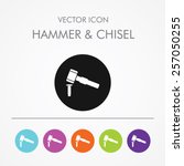 Very useful icon of hammer & chisel on Multicolored Round Buttons.
