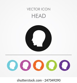 Very Useful Icon of Head On Multicolored Flat Round Buttons.