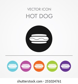 Very Useful Icon of hot dog on Multicolored Round Buttons.