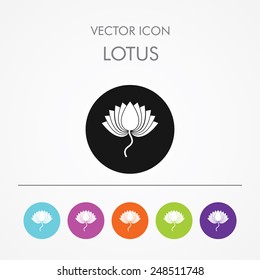 Very Useful Icon of lotus On Multicolored Flat Round Buttons.