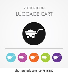 Very Useful Icon of luggage cart On Multicolored Flat Round Buttons.