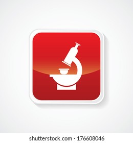Very Useful Icon of Microscope on Red Glossy Button. Eps-10