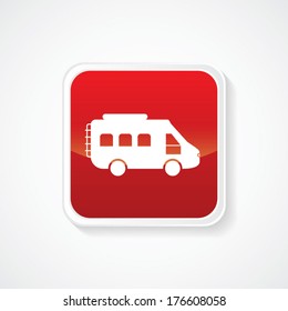 Very Useful Icon of Motor Van on Red Glossy Button. Eps-10