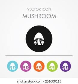 Very Useful Icon of mushrooms on Multicolored Round Buttons.