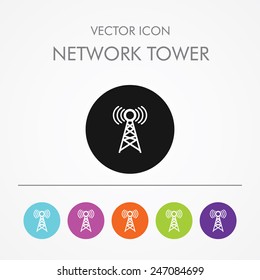 Very Useful Icon of network tower On Multicolored Flat Buttons