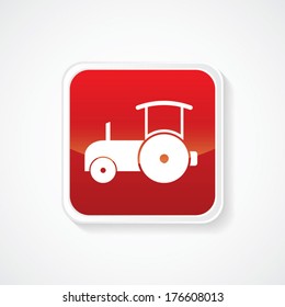 Very Useful Icon of Road Roller on Red Glossy Button. Eps-10
