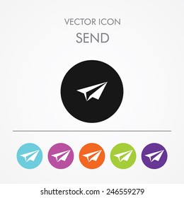 Very Useful Icon of send On Multicolored Flat Round Buttons.
