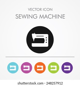 Very Useful Icon of sewing machine on Multicolored Round Buttons.