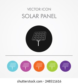 Very Useful Icon solar panel of On Multicolored Flat Round Buttons.