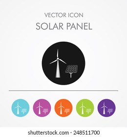 Very Useful Icon solar panel of On Multicolored Flat Round Buttons.