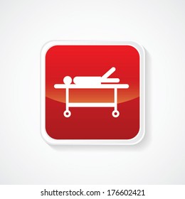 Very Useful Icon of stretcher (Patient on stretcher) on Red Button. Eps.-10.