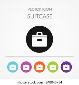 Very Useful Icon of suitcase On Multicolored Flat Buttons