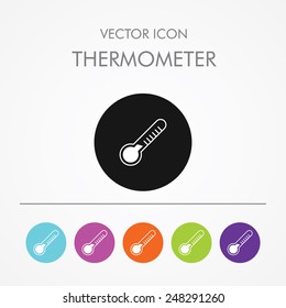 Very Useful Icon of thermometer On Multicolored Flat Round Buttons.