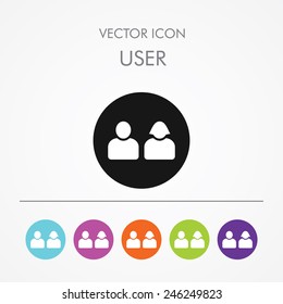 Very Useful Icon of User On Multicolored Flat Round Buttons.