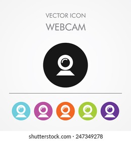 Very Useful Icon of webcam On Multicolored Flat Round Buttons.