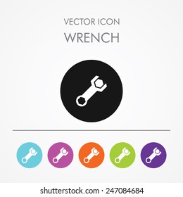 Very Useful Icon of wrench On Multicolored Flat Buttons