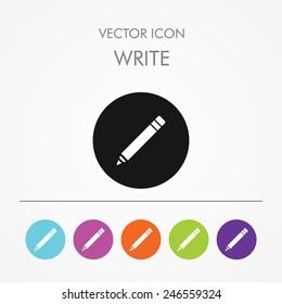Very Useful Icon of write  On Multicolored Flat Round Buttons.