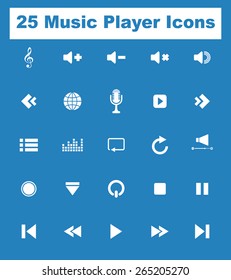 Very Useful Music Media Icon Set On Flat UI Color Background. 