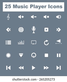 Very Useful Music Media Icon Set On Flat UI Color Background. 