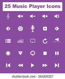 Very Useful Music Media Icon Set On Flat UI Color Background. 