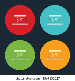 Very Useful Online Banking Line Icon On Four Color Round Options.